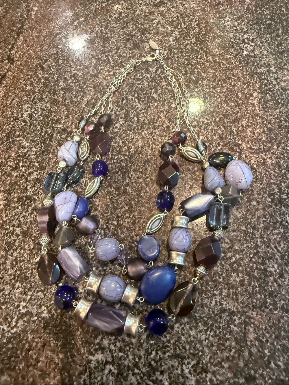 Coldwater Creek Chunky Purple Blue Multi-Strand Statement Bib Necklace